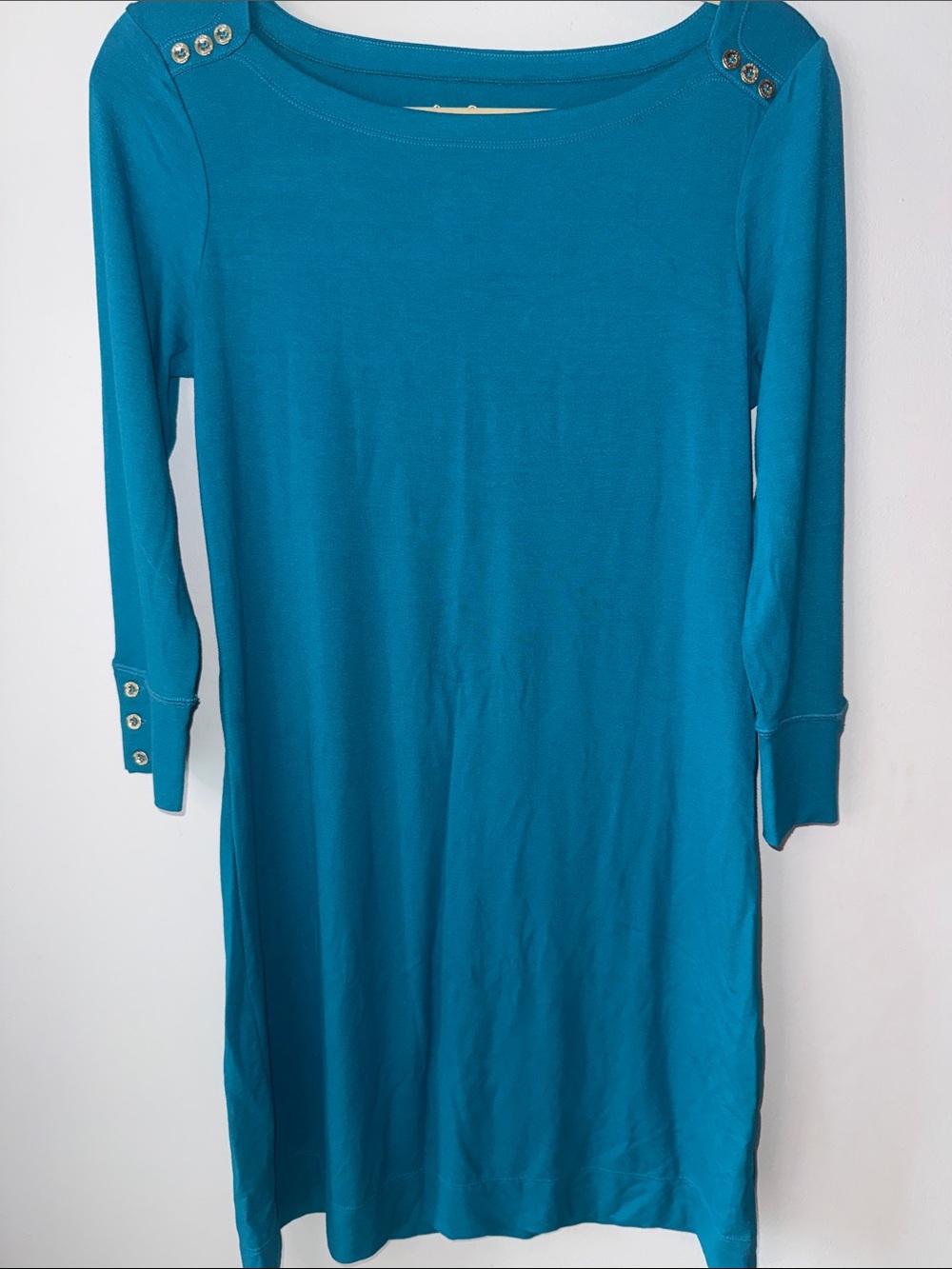 Lilly Pulitzer Teal 3/4 Sleeve knee length dress with Gold details